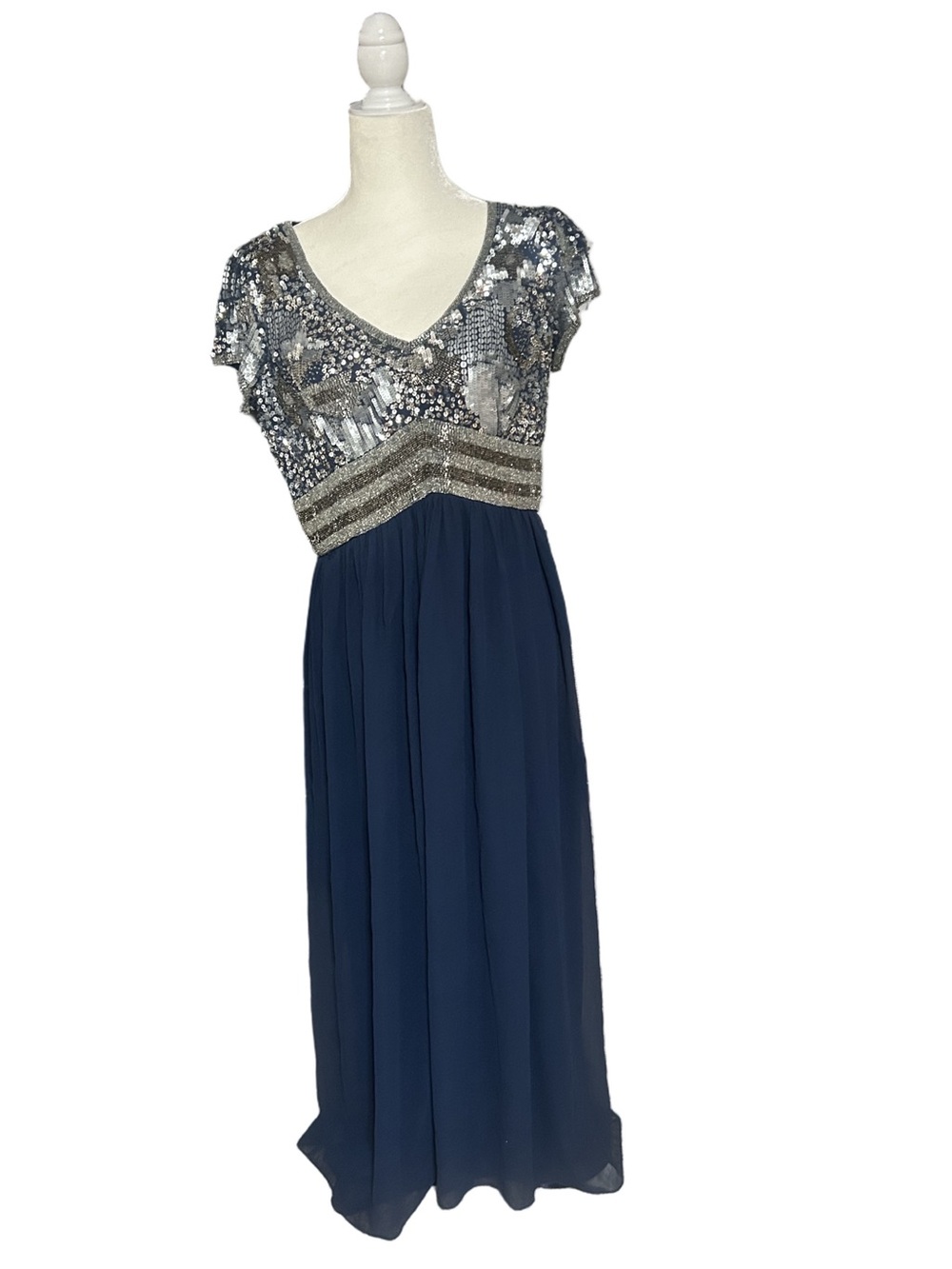 Adrianna Papell Navy Sequin Bodice Evening Gown size 14-